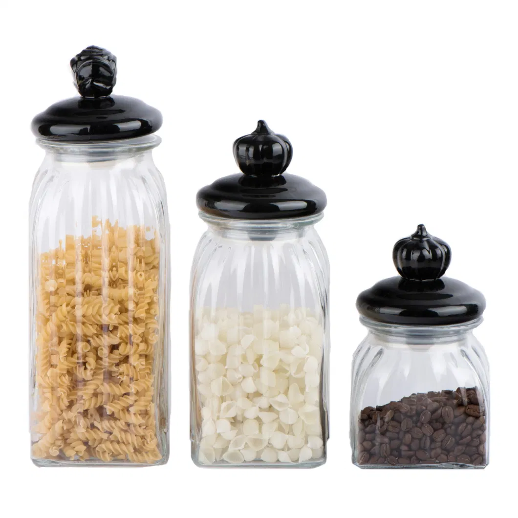 Square Glass Jar with Ceramic Lid for Pasta Coffee Candy Nuts Storage