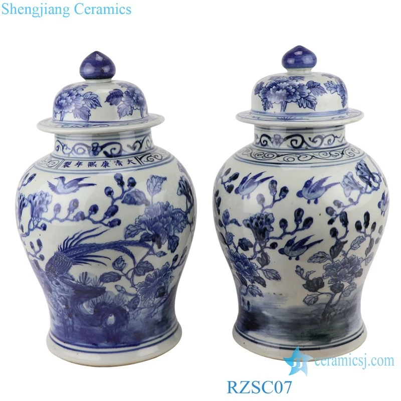 Rzsc07 Jingdezhen Antique Beautiful Flower and Bird Pattern Ceramic Ginger Jar